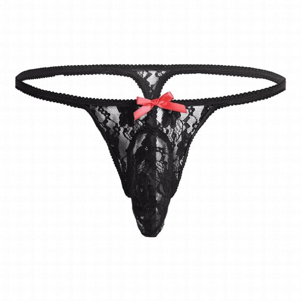 Black Mens Sissy Panties Thong Lace Patchwork G-String Thongs Briefs T-Back Jockstrap Underwear Underpants Male Lingerie Panties