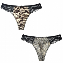 2pcs Sexy Lace Leopard Print Mens Thong and G String Low Rise Brief Penis Hipster Unisex Slip Thongs Breathable T Back Underwear