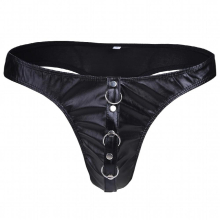 Mens Wetlook Faux Leather Underpants O-ring Elastic Waistband Lingerie Underwear Low Rise T-back G-string Thongs Briefs