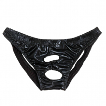 Mens Gay Underwear Wet Look Leather Bikini Briefs Sexy Open Butt Sissy Panties with Holes Homme Jockstraps Latex Lingerie