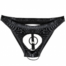 Men Sexy Lingerie Bikini Briefs Thong Underwear with Penis Hole O-Rings Patent Leather Open Butt Gay Male Sissy Panties