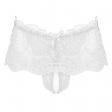 Gay Mens Lingerie Sissy T-back Underwear See-through Lace Crotchless Skirted Thongs Panties Low Rise Bowknot G-strings Briefs