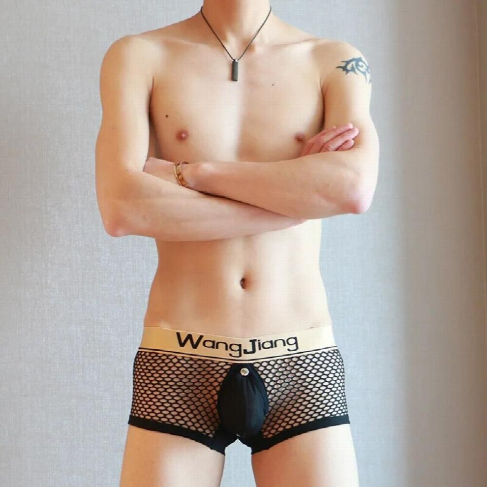 Backless Sexy Men Underwear Pouch Gay Boxer Shorts Open Crotch Erotic Boxershorts Male Mesh Transparent Sissy Panties Underpant