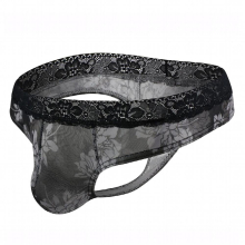 Floral Printed Lace Underwear for Men Breathable Mesh Net Thongs Transparent Sexy Gay G-string Underpants