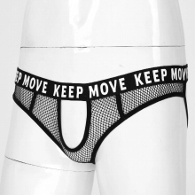 Men Crotchless Thongs Hollow Out Panties Mesh Underwear Letter Printing Elastic Waistband Open Butt Underpants Lingerie