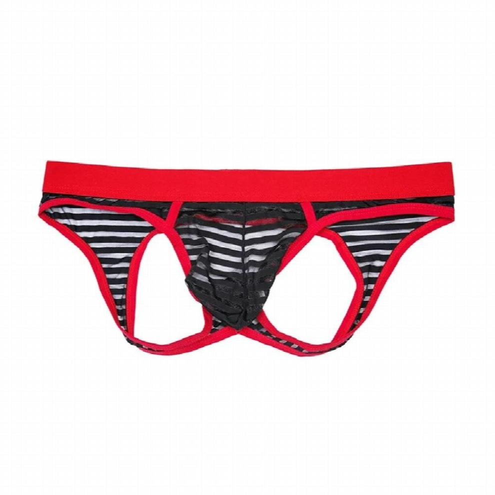 Black Mens Stripe Hollow Out Erotic Briefs Low Waisted Sexy See Through Gay Sissy Crotchless Hornier Porno Panties Sensual Lingerie