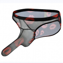Mens Mesh Gauze Erotic Briefs Lips Elephant Panties Low Waisted See Through Porno Hornier Gay Sissy Male Lingerie Sex Clothes