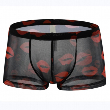 Sexy Lips Printed Transparent Mens Erotic Panties Mesh Boxer Shorts Sheer Low Waisted Sexy Lingerie Show Sissy Casual Briefs