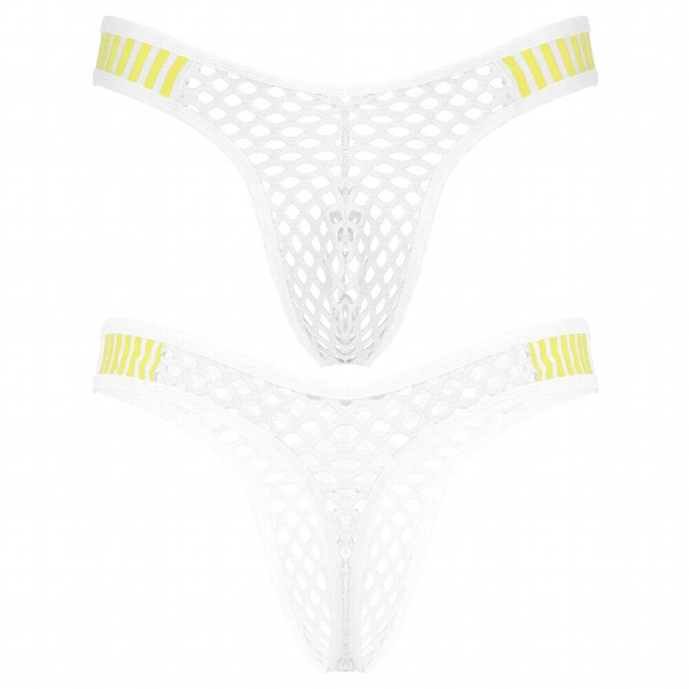 Mens See-through Fishnet Underpants Striped Elastic Waistband Briefs Hollow Out Low Waist Panties Solid Bulge Pouch Thongs