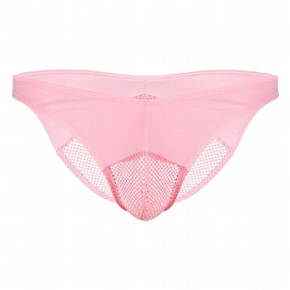 Mens Sissy Lingerie Hollow Out See-through Fishnet Patchwork Underpants Low Rise Bulge Pouch Panties Elastic Waistband Underwear