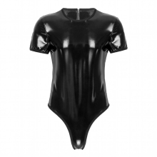 Men Sexy Lingerie Catsuit Wet Look Patent PU Leather Sissy Bodysuit Zipper Leotard Bodysuit Glossy Latex Pole Dancing Clubwear