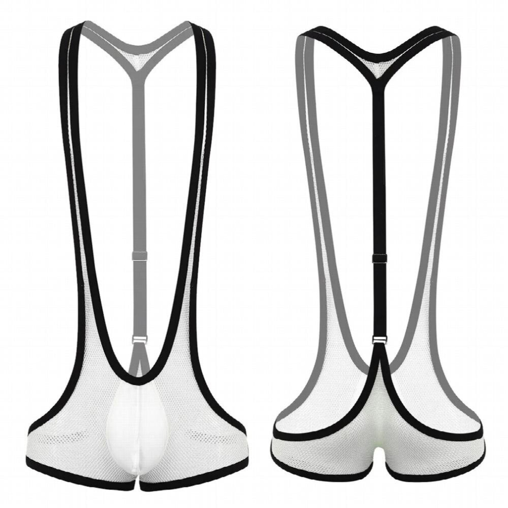 Mens Sexy Lingerie Sheer Fishnet Y-back Front Bulge Pouch Suspender Jockstraps Bodysuit Male Gay Erotic Transparent Underwear