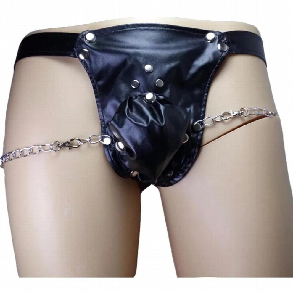 Black Sexy Men Lingerie Pu Leather Jock Strap Pouch Briefs Open Crotch Panties Erotic Fetish Underwear