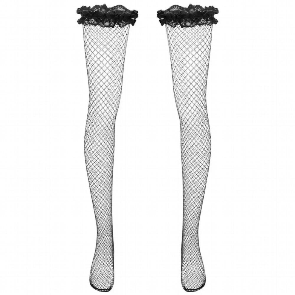 Black Sexy Costumes Lace Stockings For Mens Male Underwear Hollow Fishnet Hosiery Over Knee Thigh High Stockings Sissy Gay Panty Hose