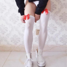 Mens Sexy Tights Red Bow Stockings Solid Pantyhose Male Exotic Sex Lingerie Gay Sissy Adult Fetish Man Stocking