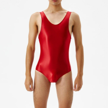 Mens Sexy Glossy Bodysuit Silky Glossy Swimsuit One-piece Sleeveless Jumpsuits Male Gay Smooth Underwear Erotic Lingerie