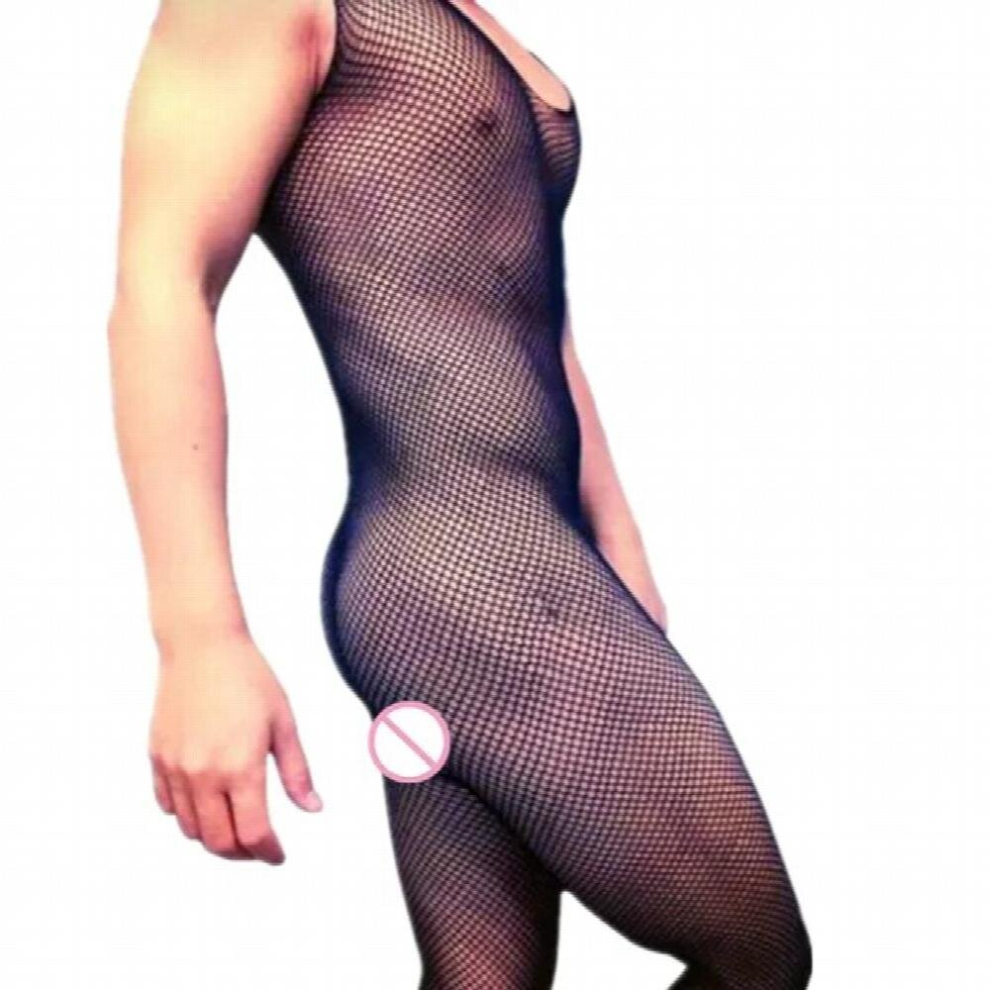 Black Male Underwear Sleeveless Bodystocking Mens Open Crotch Jumpsuit Fishnet Bodysuit Adult Sexy Lingerie Plus Size For Mens Exotic