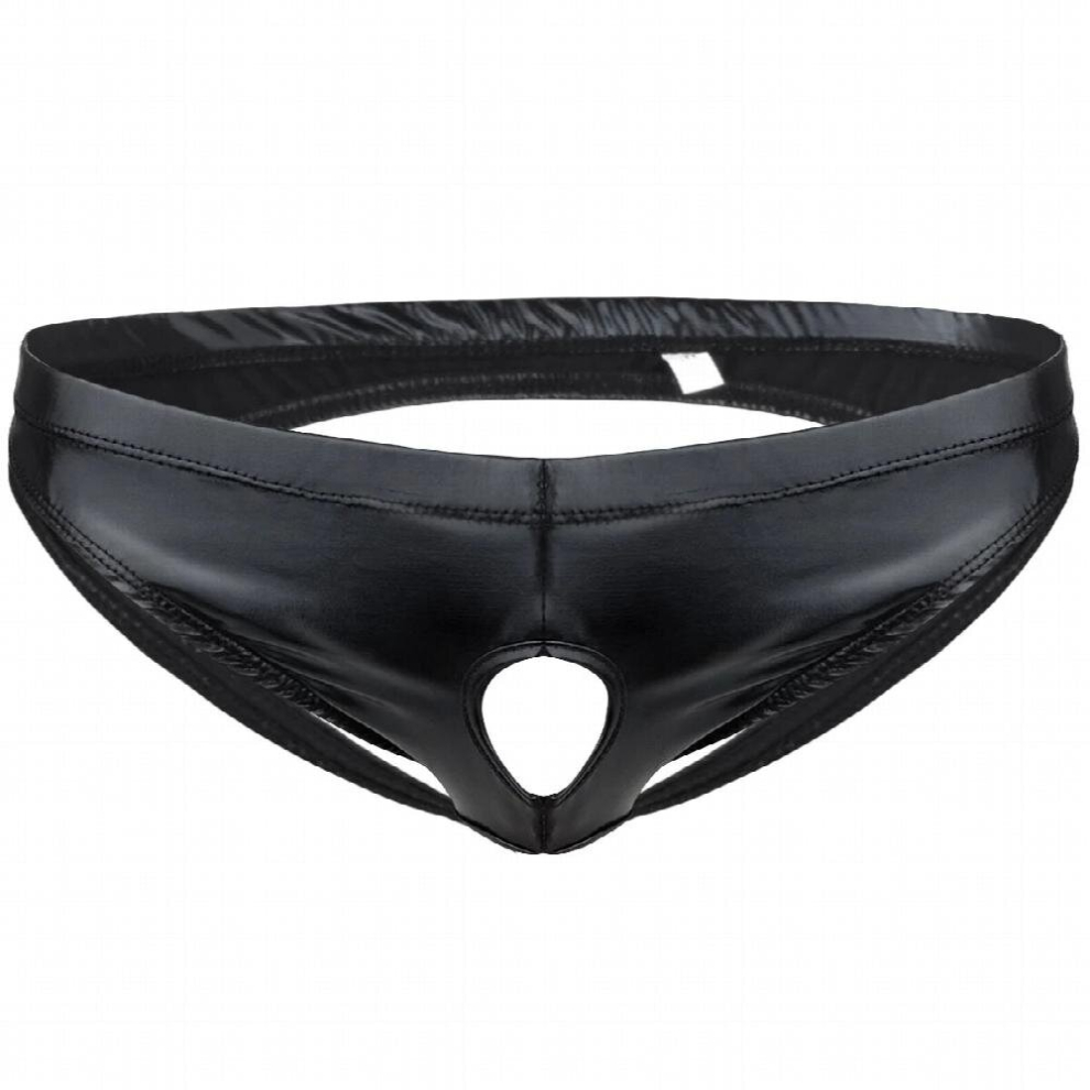 Mens Lingerie Penis Hole Underwear Leather Shorts Bikini Briefs With Holes Open Butt Sexy Panties Exotic Gay Underwear