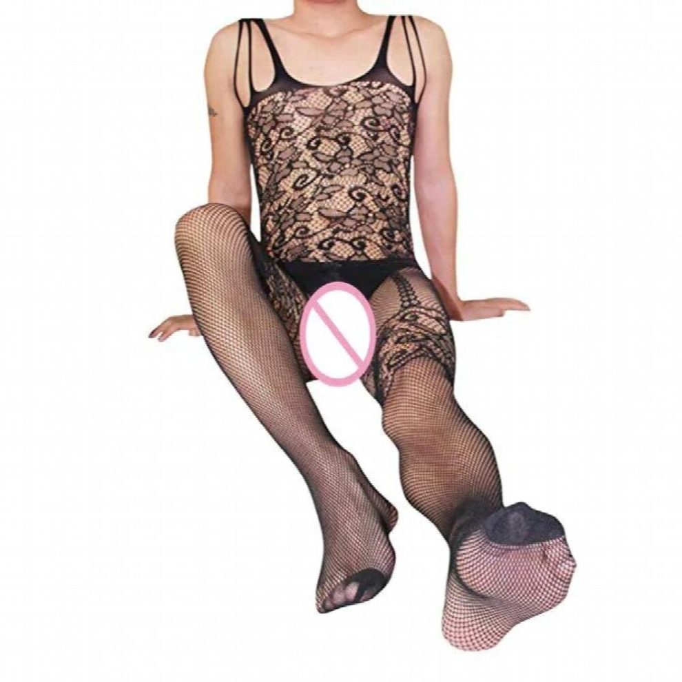 Men Lingerie Open Crotch Jumpsuit High Elastic Pantyhose Sexy Body Stockings Gay Mens Underwear Fishnet Bodysuit