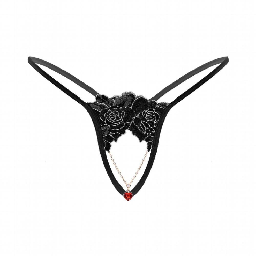 Mens Lingerie Rhinestone Pendant Floral Lace G-string Sexy Low Rise Crotchless Thongs Sissy Male Gay Underwear Erotic Panties