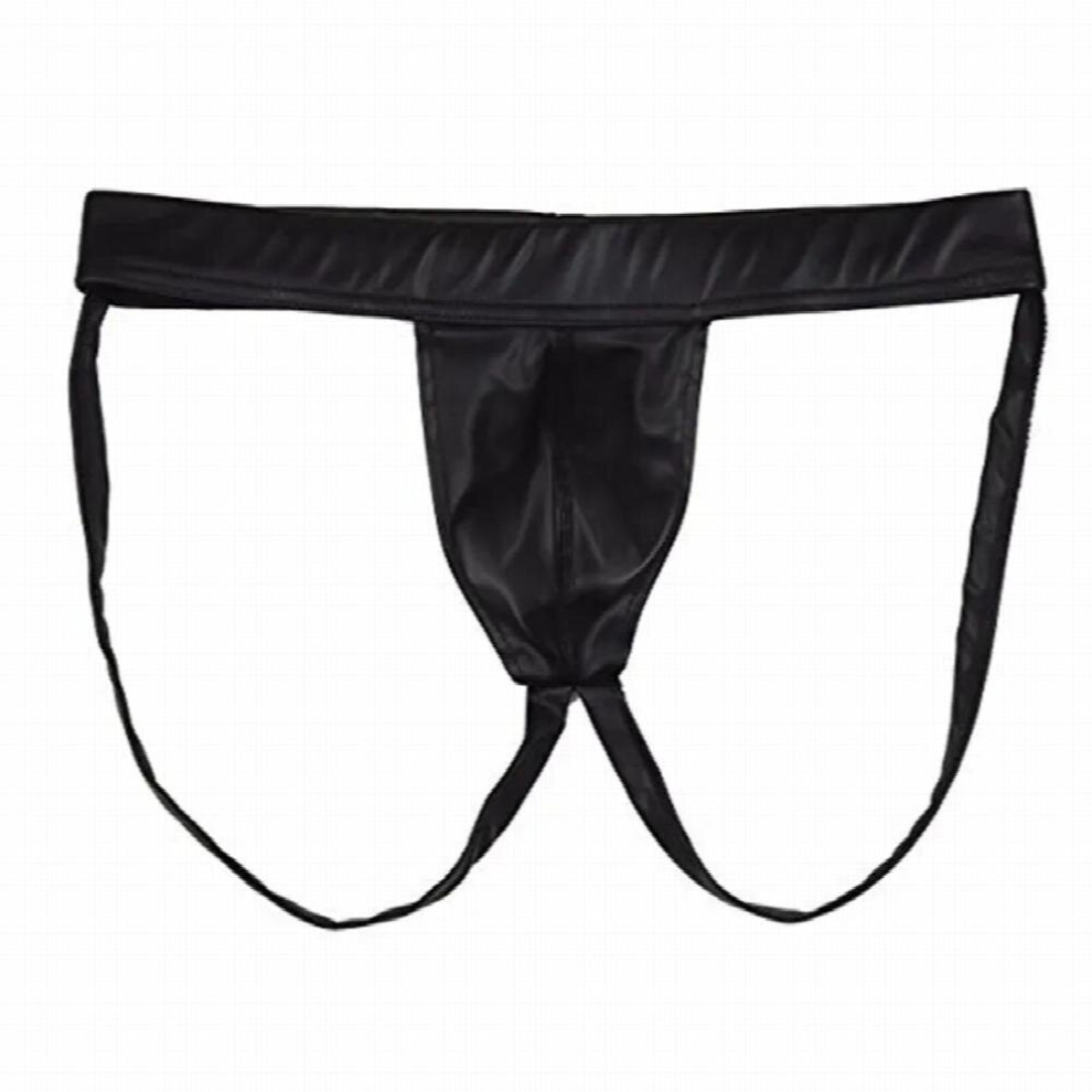 Black Faux Leather Jockstrap Underwear Erotic Panties Sexy Lingerie Sexy Mens Thongs Open Butt Exotic Apparel Underwear