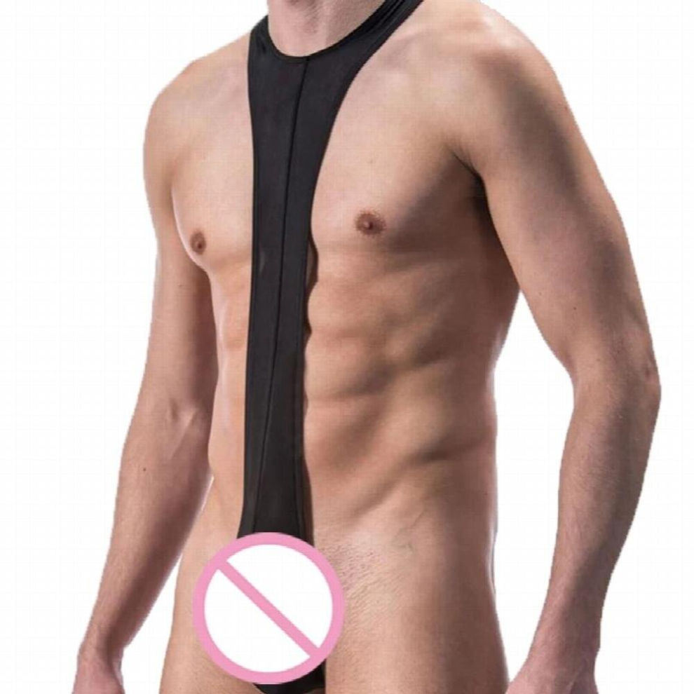 Mens Sexy Mesh Bodysuit See Through Erotic Undershirt Translucent Tight Penis Pouch Suspender T Back Jumpsuit Flirting Clothing