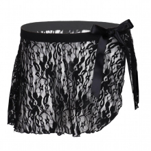 Men See Through Sheer Lace Lingerie for Male Crossdressing Sissy Panties Mid Rise Side Split Bowknot Mini Skirt Erotic Nightwear
