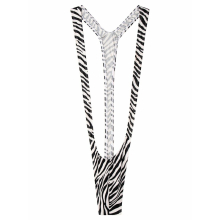Mens Sissy Zebra-stripe Bulge Pouch Leotard Nightwear Wrestling Singlet Mankini Swimwear Erotic Bodysuit