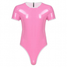 Sexy Mens Pantent Leather Lingerie Bodysuit Short Sleeve Crossdresser Press Buttom Crotch Jumpsuit Party Catsuit Clubwear