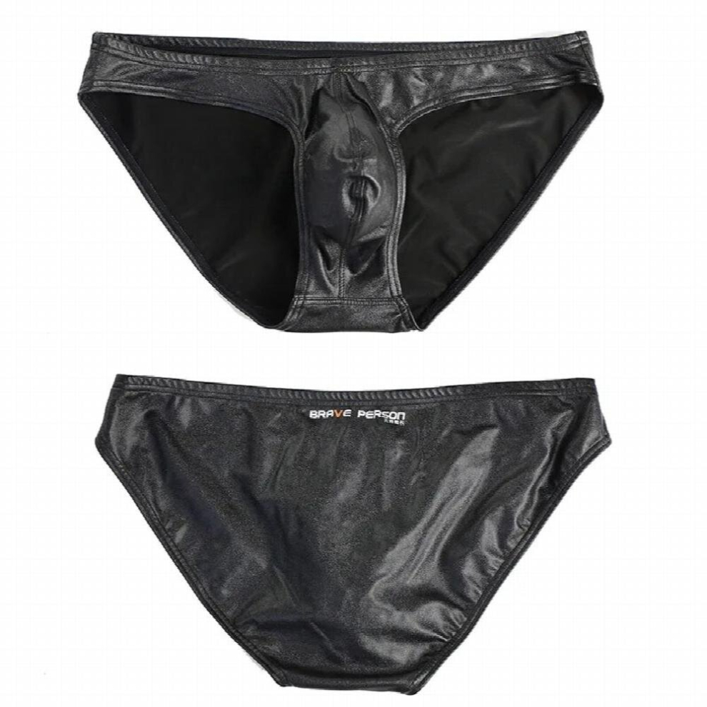 Mens Sexy Briefs PU Faux Leather Underwear U Convex Bulge Penis Pouch Panties Tight Swimwear Fetish Costumes Exotic Lingerie