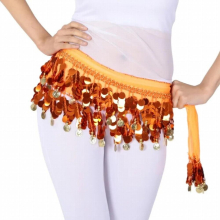 Womens Sexy Chiffon Belly Dance Hip Scarf Sequin Waistband Belt Skirt Hip Wrap 58 Coins Hipskirt Belt