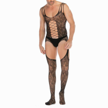 Men Sexy Bodysuit See Through Pantyhose Hollow High Elastic Sissy Stockings Porn Pantyhose Open-File Temptation Mesh Lingerie