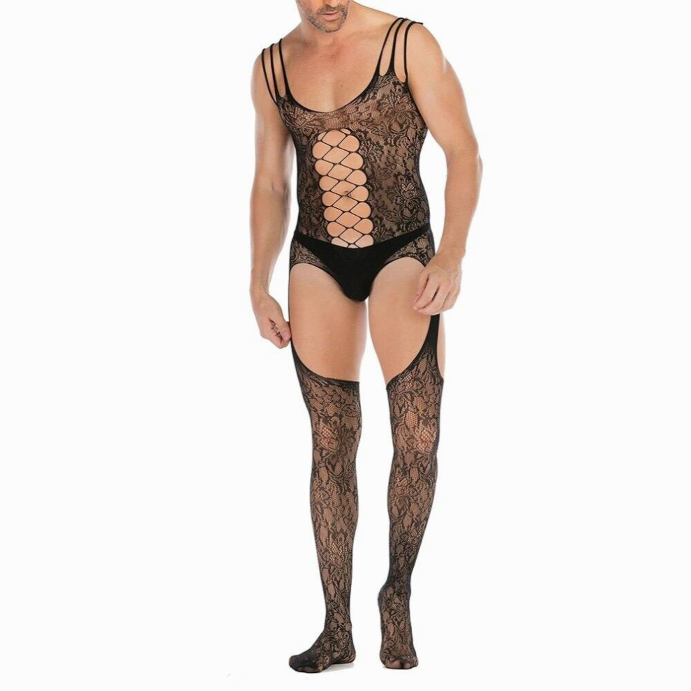 Multicoloured Men Sexy Bodysuit See Through Pantyhose Hollow High Elastic Sissy Stockings Porn Pantyhose Open-File Temptation Mesh Lingerie