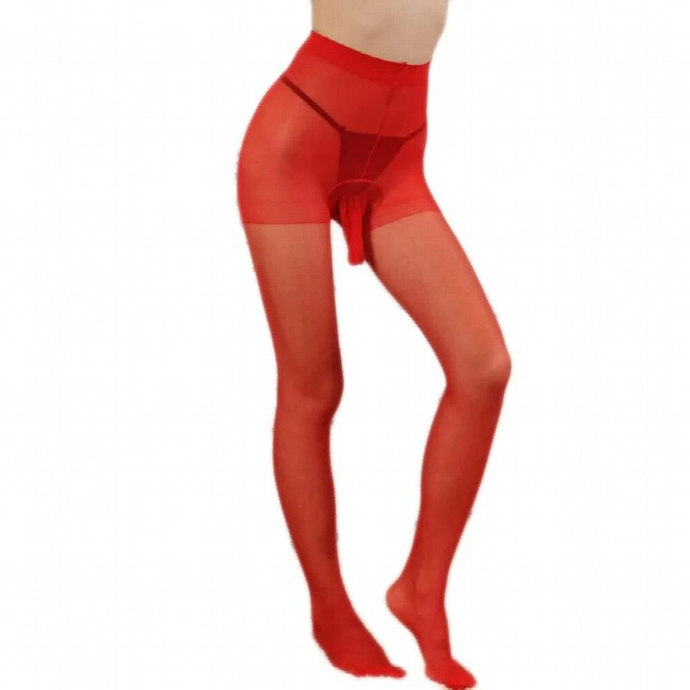 red Man Tights Open Glans Sheath Penis Sleeve Ultra Elastic Men Silk Stockings Underwear Lingerie Condom Cock Cover Handjob