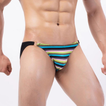 4PCS Personality Colorful Striped Hip Lift Males Underpants Low Waist Cotton Sexy Ring Womens Briefs Erotic Panties
