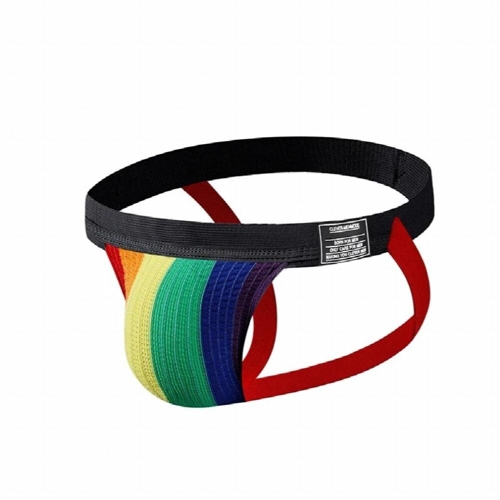 Multicoloured Mens Sex Rainbow Striped Thong Bulge Penis Pouch Backless Underwear Gay Bikini Open Butt Panties Jockstraps