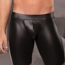 Men Sexy Underpants Open Buttock Faux Leather Knickers Skinny Boxer Shorts Stretchable Panties Male Wetlook Long Briefs