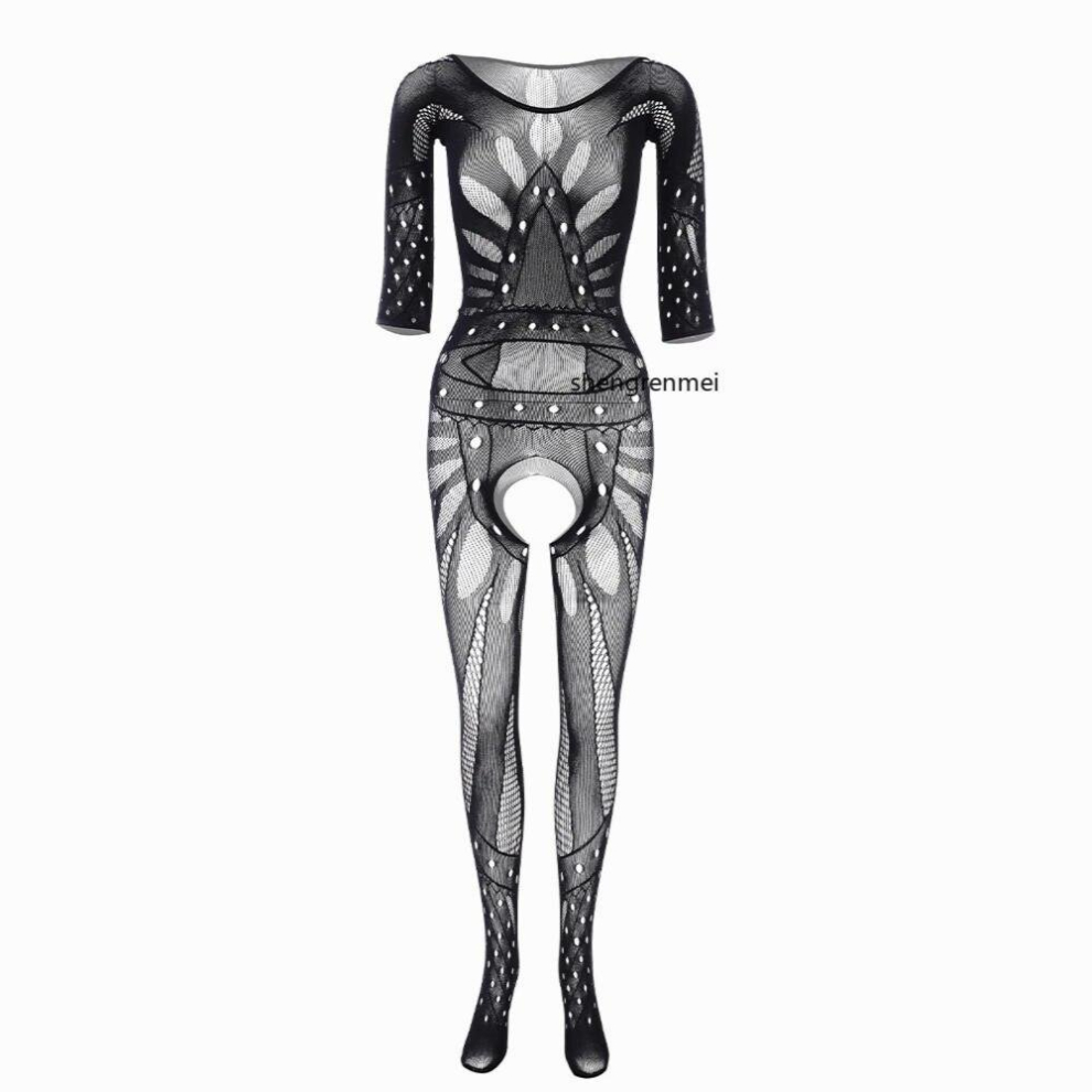 Black Mens Jumpsuit Long Sleeve Bodystockings Man Fishnet Bodysuit Gay Gentleman Sleepwear Men Crotchless Nightwear Sexy Costumes