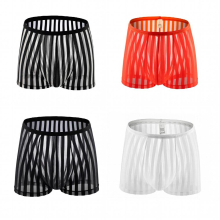 4pcs Mens Sexy Underwear See Through Transparent Striped Thong Brief Boxer Shorts Set Breathable Mesh Panties