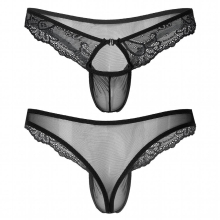 Sexy Man Lingerie Underwear Sissy Briefs Low Rise Crotchless Panties See-through Floral Lace Trim Thong Hollow Out Gay G-string