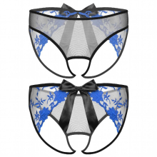 Mens Flower Embroidered Crotchless Briefs Sissy Panties See-Through Mesh Cut Out Back Underpants Low Waist Bowknot Underwear