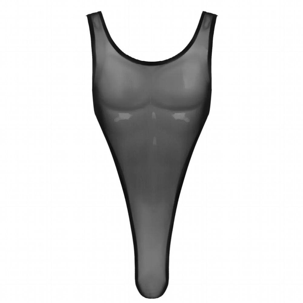 Mens Erotic See Through Sheer Mesh Sexy Bodysuit Lingerie Deep U Neck High Cut Leotard Jumpsuit Tank Wrestling Singlet Bodysuit