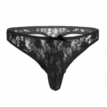 Mens Lingerie See-through Breathable Bikini Low Waist Briefs T-back Floral Lace Bow Underwear Sissy ??????? ?????? ????? 03*