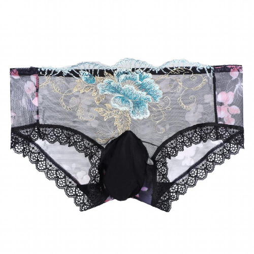 thumbnail image 2 of Vxuxlje Sissy Men's Chastity Cover Floral Lace Invisible C-String Underwear O Ring Lingerie Briefs Black One Size (Color: Black, Tamaño: One Size 2 of 14