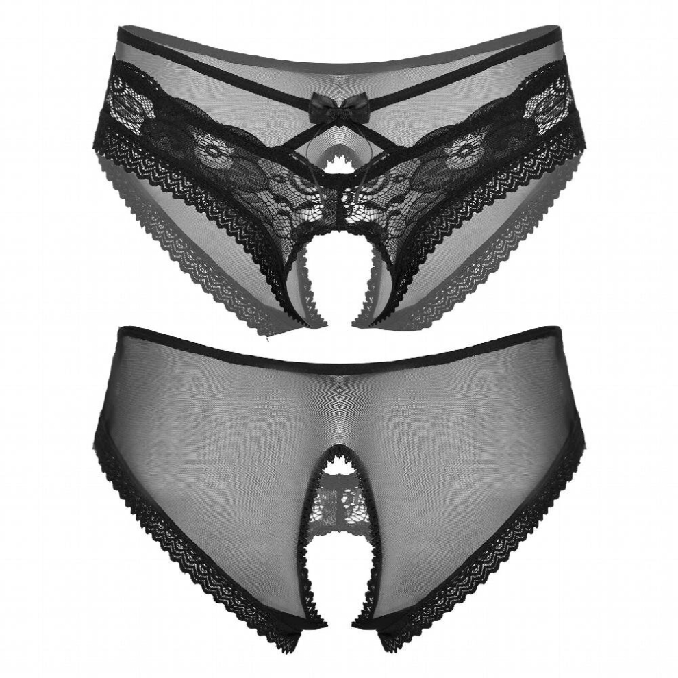 Black Mens See-Through Lace Briefs Sissy Underwear Bowknot Strappy Crotchless Sexy Panties Underpants Erotic Lingerie