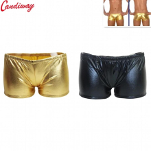 Mens Sexy Bronzing Faux Leather Briefs Shorts Underpants Erotic Mini Micro Patent Leather Bulging Pouch Underwear Slips