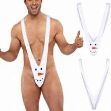 Men Sexy One-piece Lingerie Underwear Thong Velvet Penis Pouch Mankini Santa Christmas Costume Erotic Bodysuit Wrestling vest