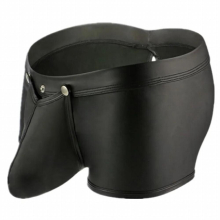 Sexy Mens PU Leather Boxer Shorts Front Open Pouch Boxers Pants Underwear Fetish Lingerie Sissy Gay Shorts Homme Pants Trunks