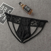 Sexy Men Lace Jockstraps Thong Buttocks Hollow Bikini Briefs Underwear Sissy Gay Men Pouch Panties Transparent Underpants