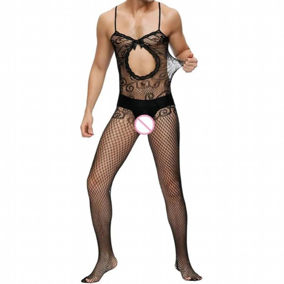 Black Shengrenmei Male Underwear Sexy Lingerie Erotic Catsuit See-Through Nightwear Mens Bodysuit Fishnet Body Stocking Sexy Costumes